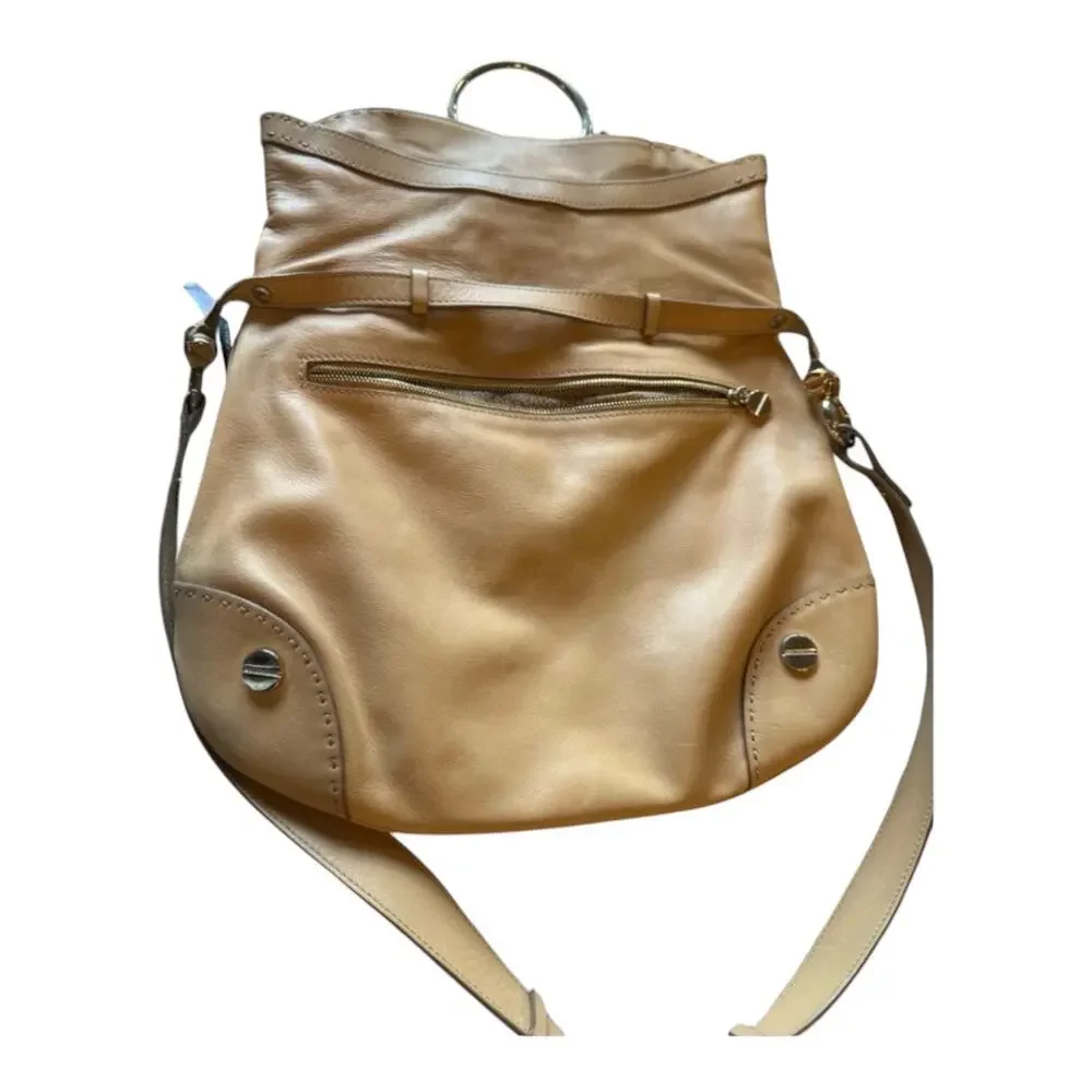 Borbonese Made in Italy Tan Leather Foldover Crossbody Shoulder Bag Purse